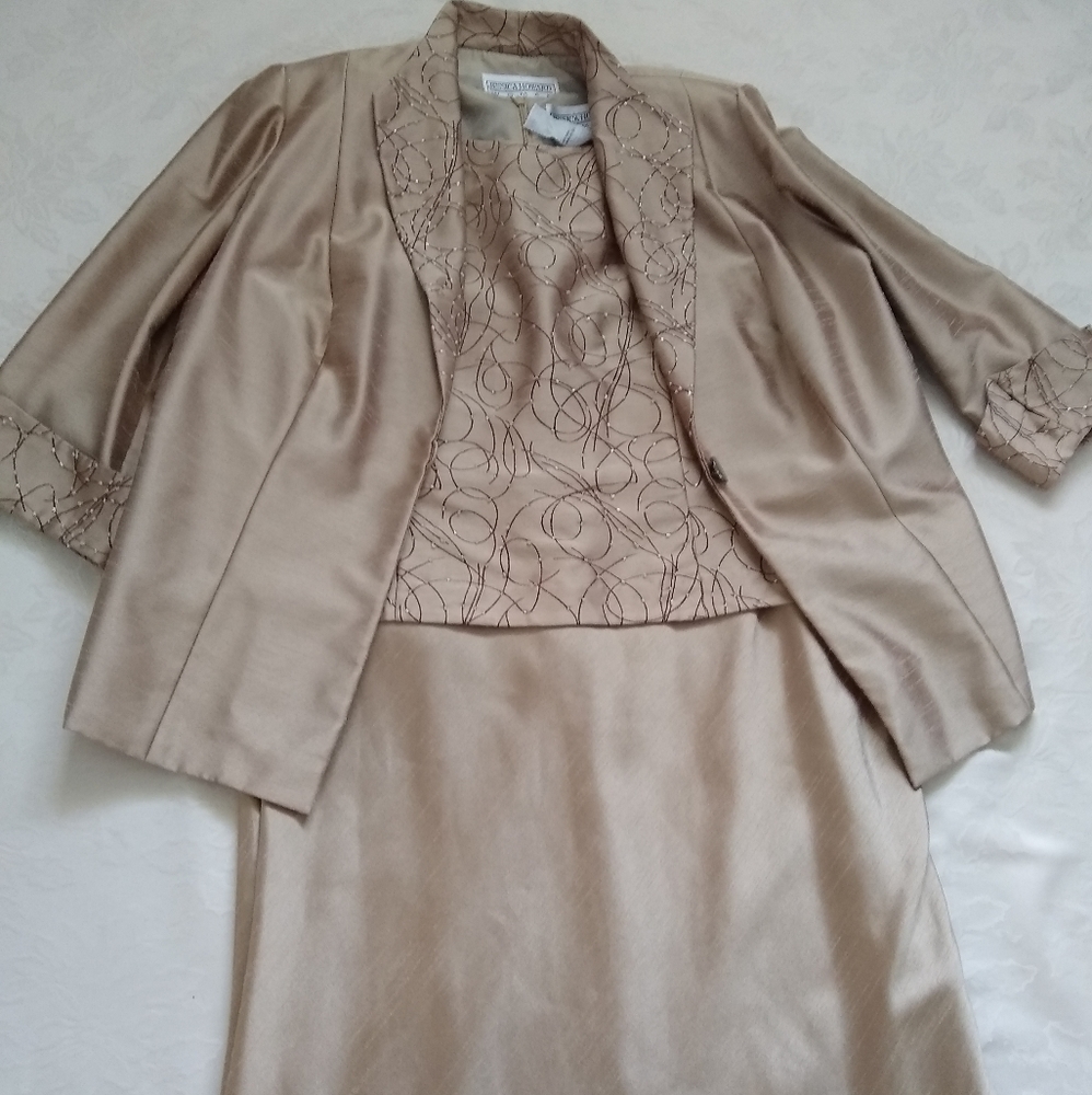 2 piece set beaded formal maxi dress gown jacket Jessica Howard